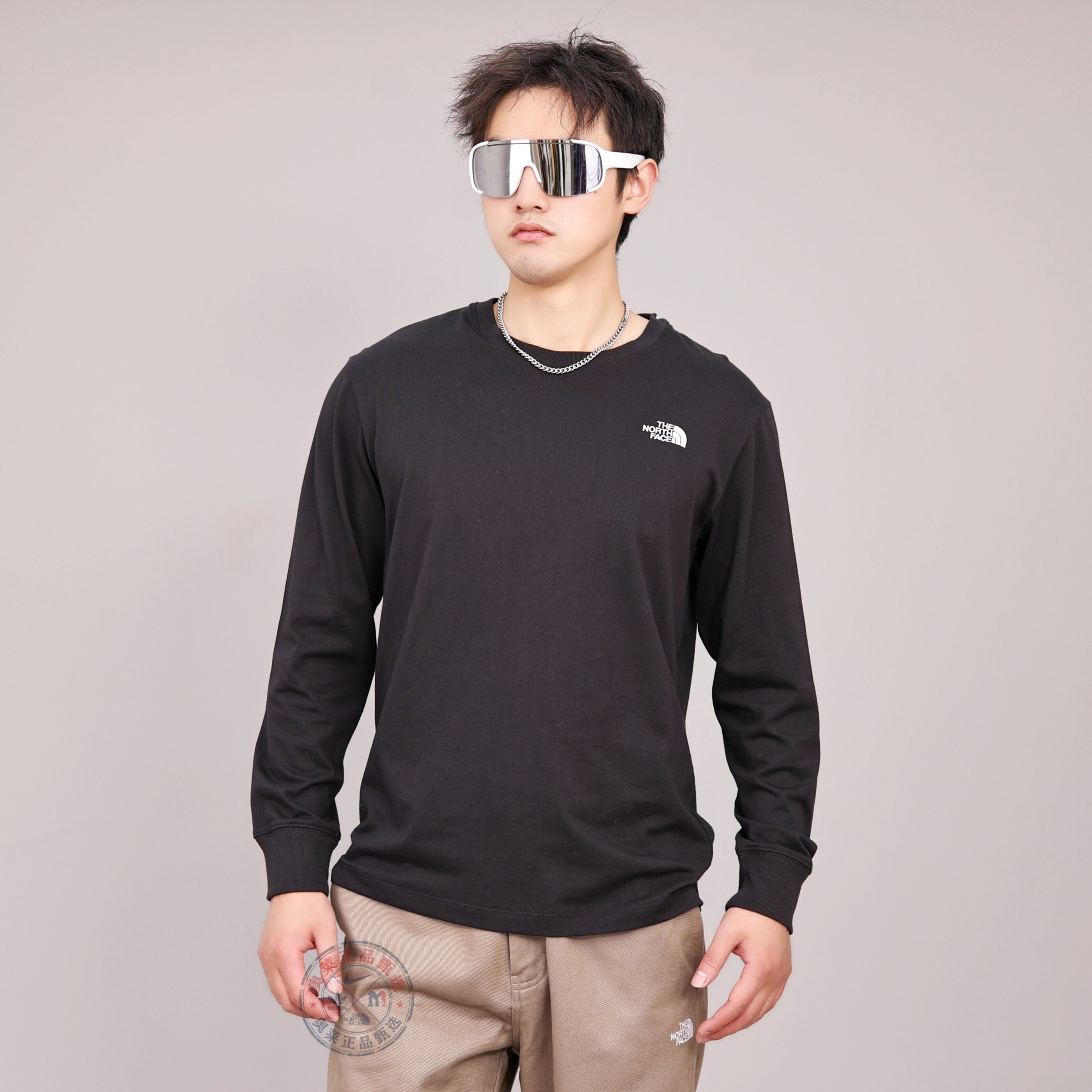 TheNorthFace北面圆领长袖男25秋冬新款舒适透气纯棉运动T恤8GU6