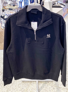 MLB卫衣男女秋冬NY情侣学院风翻领半拉链套头运动上衣3AMTB0944