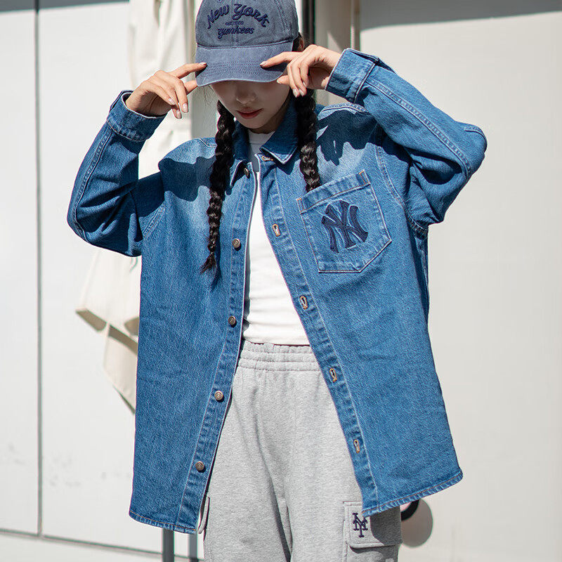 MLB牛仔衣男女同款潮流复古学院风运动休闲NY外套衬衫3ADRV0144