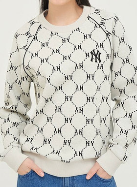 MLB卫衣男女同款NY钻石老花满标情侣休闲运动套头衫3AMTM0144