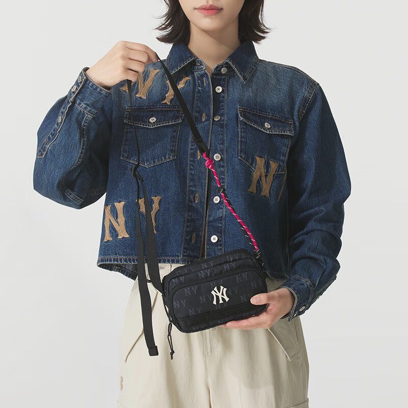 MLB男女同款斜挎包25新款NY满花小巧可调节单肩包拎包3ACRM045N