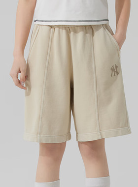 MLB短裤男女同款NY小标刺绣LOGO针织休闲裤运动五分裤3ASPB2053