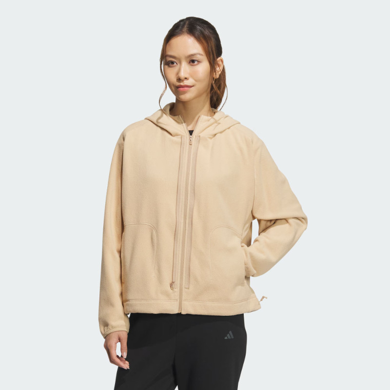 Adidas阿迪达斯二合一夹克女抓绒防泼水连帽运动休闲外套JM8856