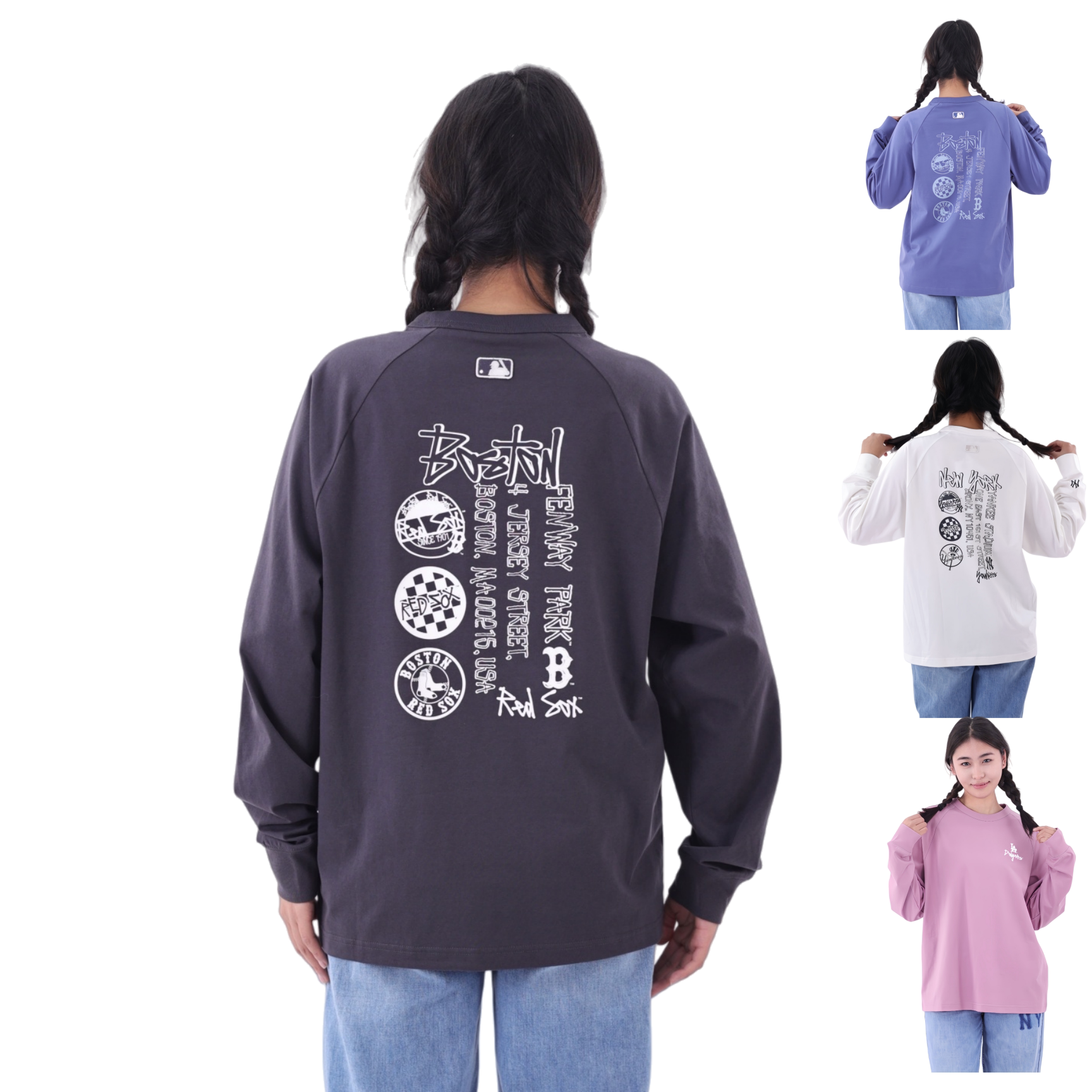 26新款MLB长袖男女后背涂鸦印花防晒宽松休闲运动T恤3ATSB0361