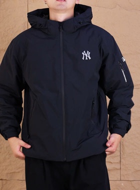 MLB羽绒服男女25秋冬NY小标防泼水情侣轻薄梭织连帽外套3ADJB0156