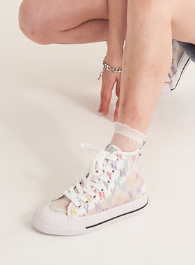 MLB休闲鞋男女同款复古老花帆布鞋高帮运动鞋休闲鞋板鞋3ACVCMM2N