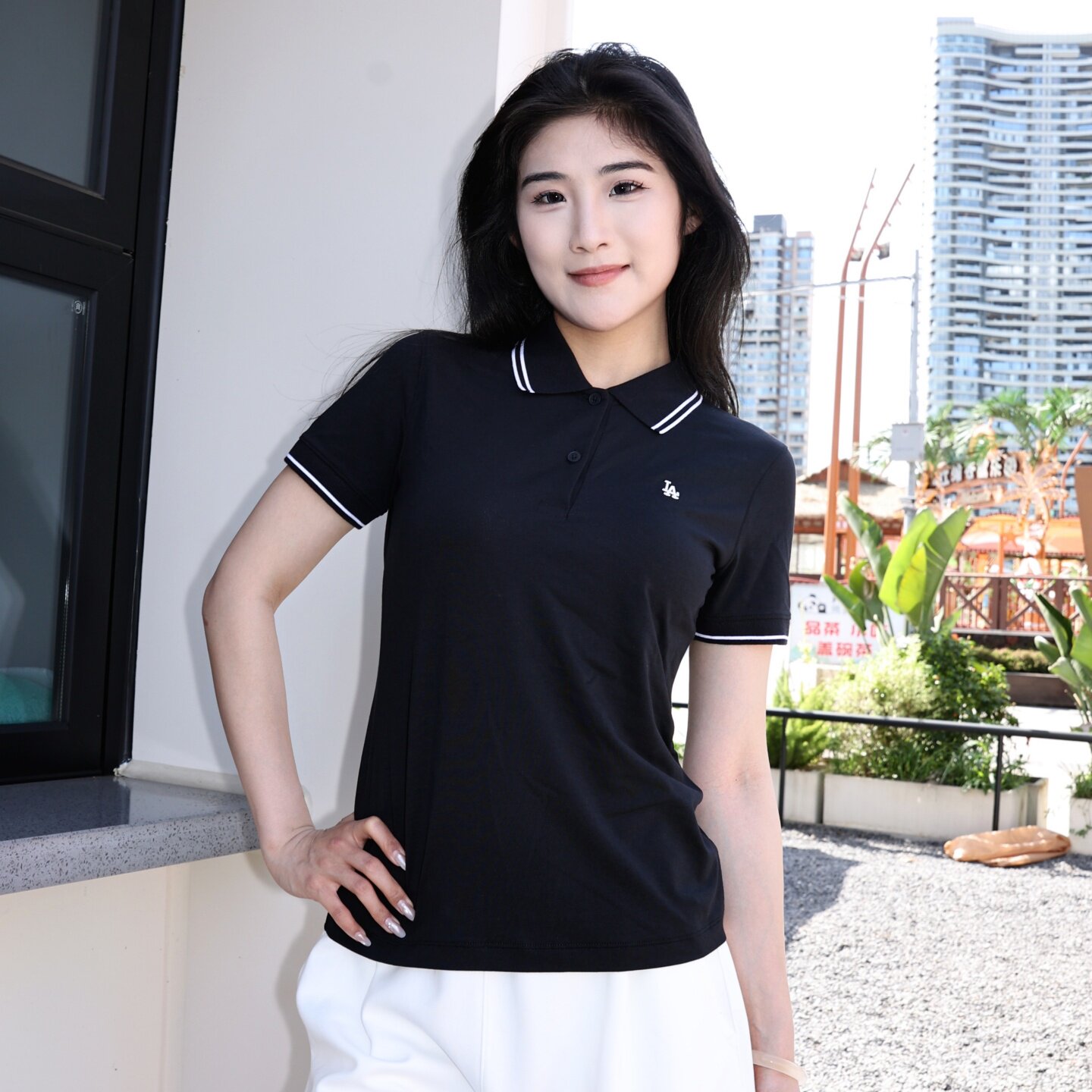 MLB短袖女子26春夏新款NY复古条纹翻领POLO衫运动T恤3FPQV0763