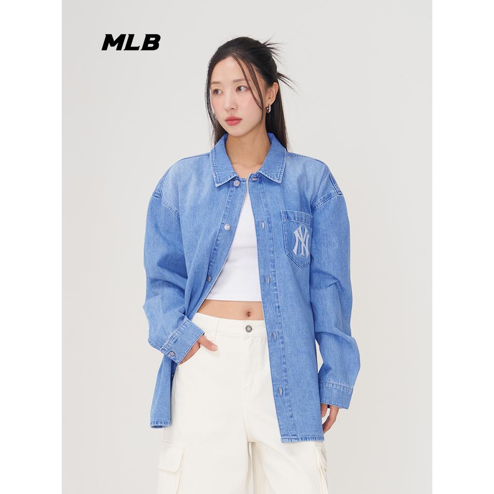 MLB情侣渐变长袖牛仔衬衫