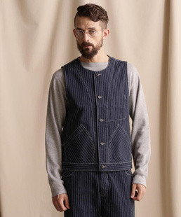 日线 SCH@TT 美式复古 古董机制条纹面料 拔染 马甲