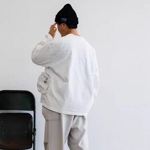 特清！日单 山系户外机能 尼龙大兜拼接 廓形纯棉长袖T恤 男女款