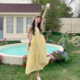 温柔风黄色格子无袖 K188 现货 首发 120 P115 2C122 夏款 连衣裙