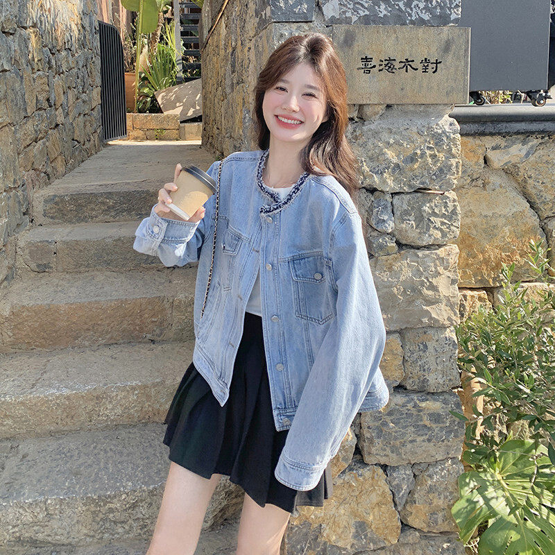 2026超火春装小香风气质名媛高级感圆领牛仔外套女春秋夹克上衣