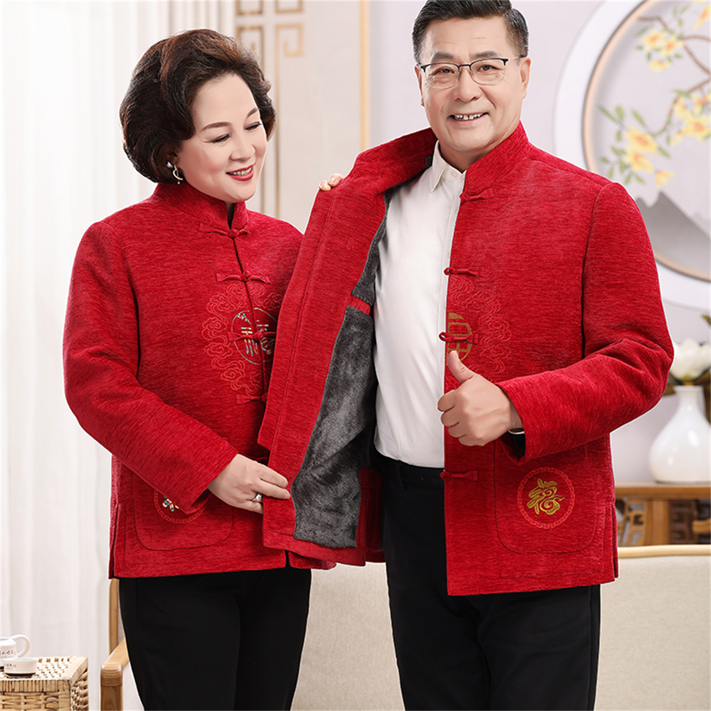 冬季唐装男士加绒厚外套