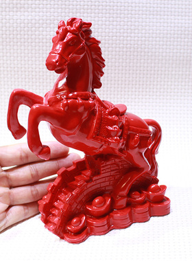 天然朱砂马到成功家居客厅摆件中式办公室工艺品商务礼品长城马红