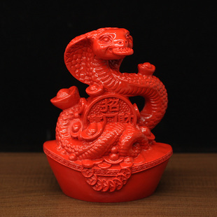 天然朱砂红色蛇摆件火属性十二生肖蛇形吉祥物五行缺火装饰品
