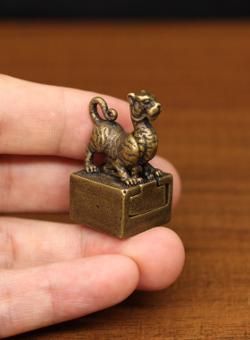 实心黄铜白虎玄武铜章子母铜印章方形迷你仿古小印章创意老虎摆件
