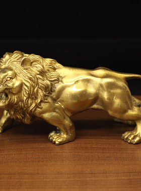 纯铜狮子摆件铜狮子雄狮狮子头家居客厅镇宅玄关办公室装饰工艺品