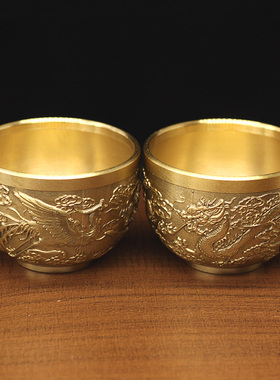 纯铜黄铜龙凤呈祥酒杯中式婚礼现场交杯酒杯子复古风餐具酒柜装饰