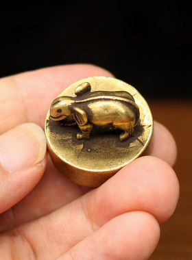 中式复古实心纯铜圆形小象印章