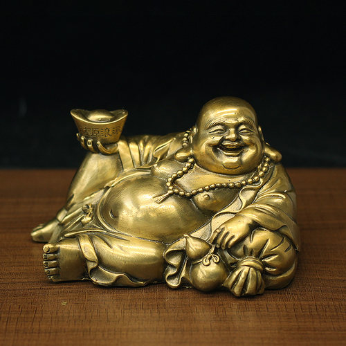纯铜汽车车载摆件弥勒佛高枕无忧