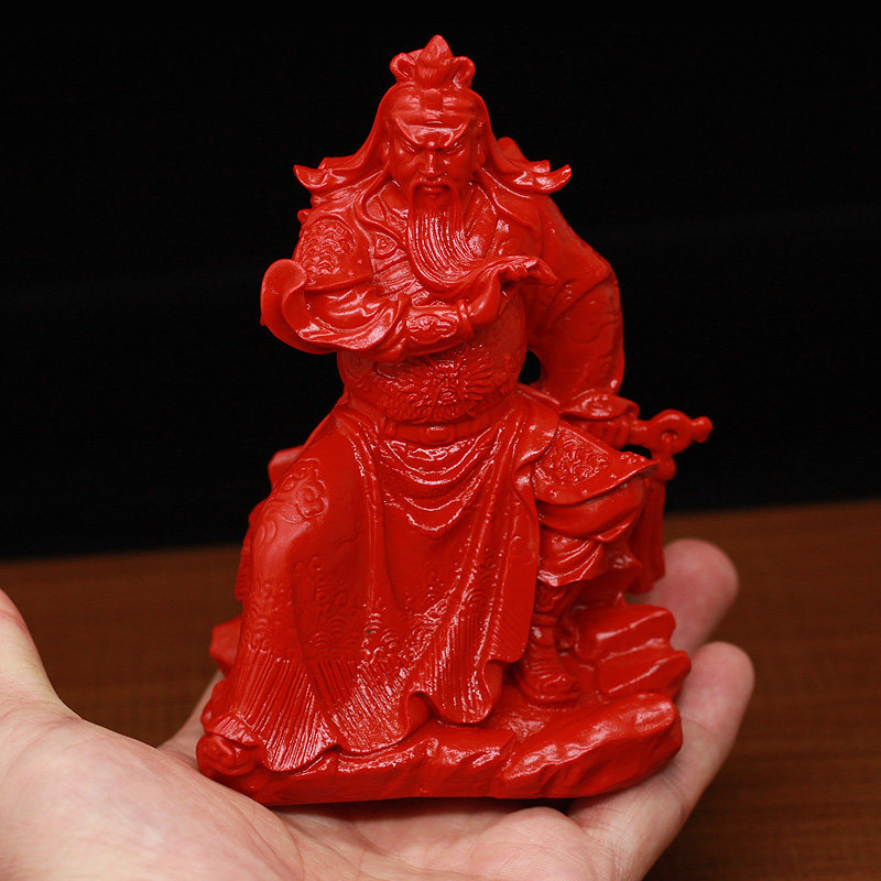天然红朱砂关公武财神关帝圣君家居风水摆件关二爷客厅办公装饰品