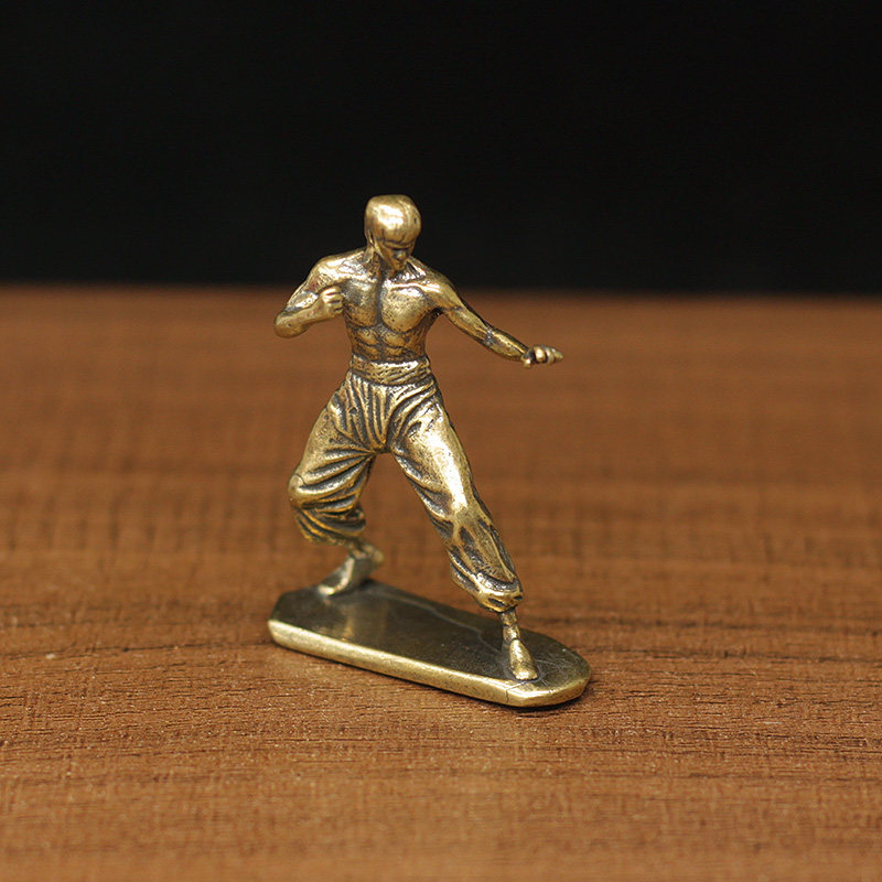 迷你黄铜实心李小龙功夫摆件纯铜家居桌面装饰品创意手办人物雕像