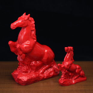 天然朱砂十二生肖马中式摆件马到成功工艺品骏马奔马西北缺角装饰