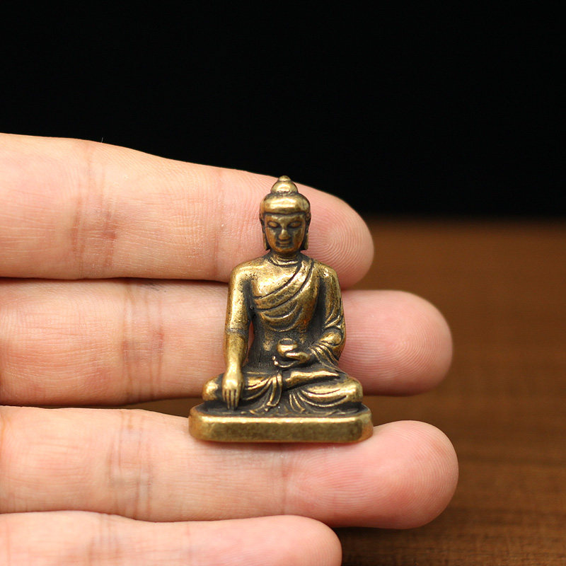 中式复古实心黄铜迷你药师佛桌面小摆件铜器古玩仿古纯铜创意佛像