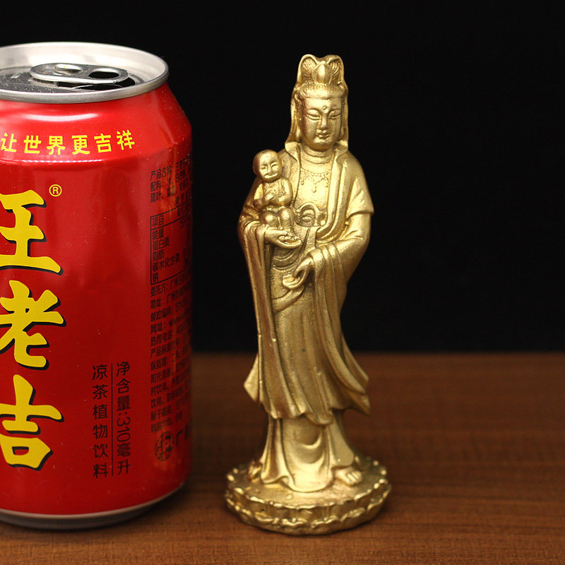 纯铜小号送子观音桌面摆件铜器风水用品佛像观世音菩萨卧室柜摆放