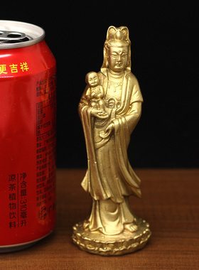 纯铜小号送子观音桌面摆件铜器风水用品佛像观世音菩萨卧室柜摆放
