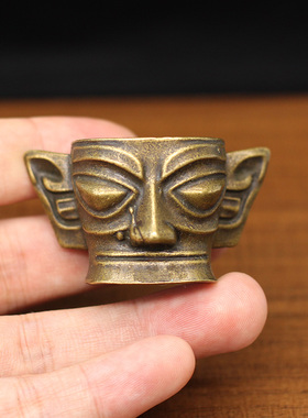 三星堆纪念品黄铜立人像神鸟神树金面具古蜀铜器摆件铜面具工艺品