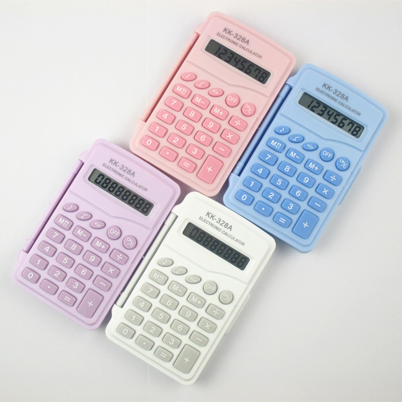 迷你计算器可爱小学生考试计算器侧翻盖便携式水晶键计算机8位数