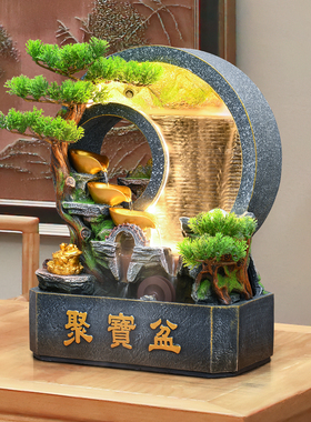 假山流水生财摆件循环水景办公室客厅玄关风水轮桌面摆件开业乔迁