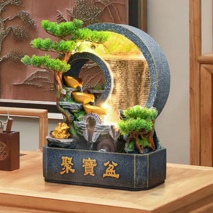 假山流水生财摆件循环水景办公室客厅玄关风水轮桌面摆件开业乔迁