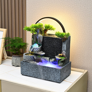假山流水生财摆件循环水景办公室客厅玄关风水轮桌面摆件开业乔迁