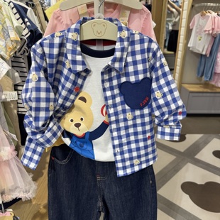 衬衫 男宝卡通格纹长袖 PCYAF3871M 25秋新款 PawinPaw婴童专柜正品
