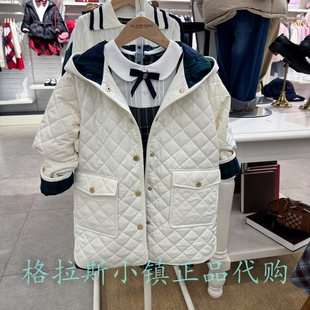 Elandkids衣恋童装25冬女童学院风中长款棉服外套EKJPF8T25B
