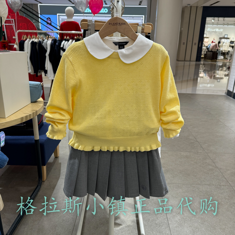 衣恋童装正品春女童圆领花边毛衣