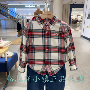 Elandkids衣恋童装专柜正品24冬男童格纹徽章刺绣衬衫EKYCE4V01A