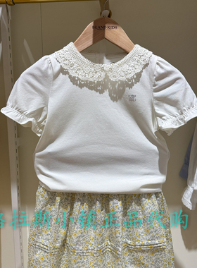 Elandkids衣恋童装专柜正品26夏款女童蕾丝娃娃领T恤EKHAG2422K