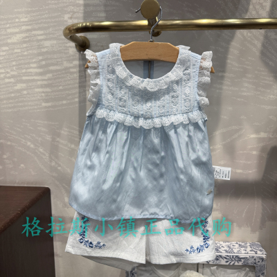 巧克力26年夏款女宝圆领花边衬衣