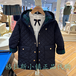 Elandkids衣恋童装正品25冬女童学院风中长款棉服外套EKJPF8T25B
