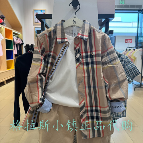 哈吉斯童装夏男童休闲格子衬衣
