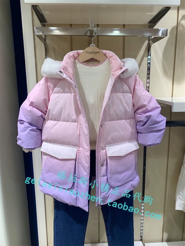 Elandkids衣恋童装专柜正品23冬款女童三防水防油羽绒服JDD4V21O