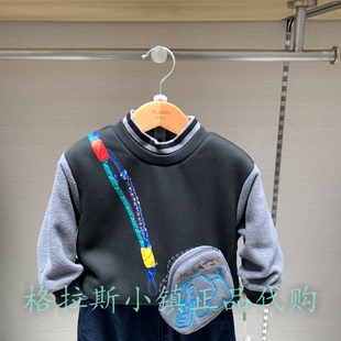 M.Latin马拉丁童装25冬款男女童加绒撞色半高领卫衣615916518D