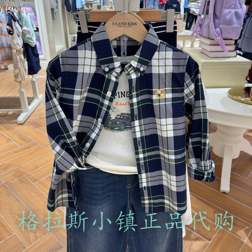 衣恋童装秋新款男童格纹长袖衬衫