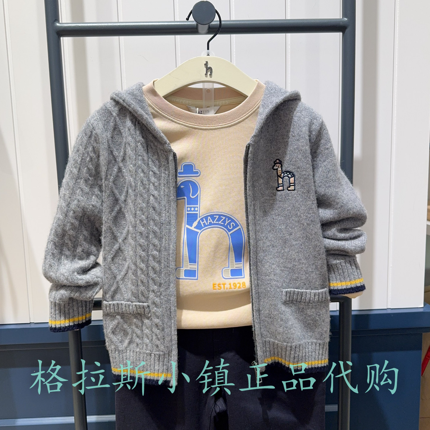 羊毛100%哈吉斯童装秋男针织外套