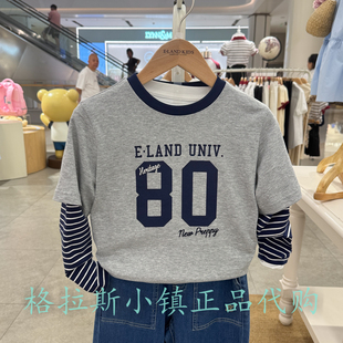 Elandkids衣恋童装专柜正品25秋男童圆领假两件长袖T恤EKLAF3805A