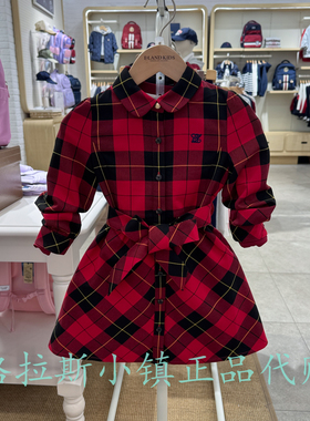 Elandkids衣恋童装专柜正品25冬女童学院风格纹连衣裙EKOWF4C25D