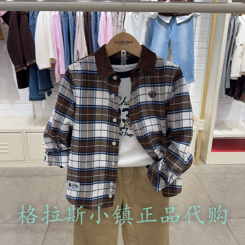 衣恋童装冬新款男童磨毛格纹衬衫